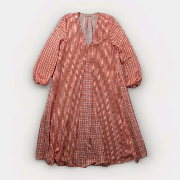 STINE GOYA Dresses & Skirts - Stine Goya M Leila Maxi Dress V Neck Plaid Long Sleeve Orange